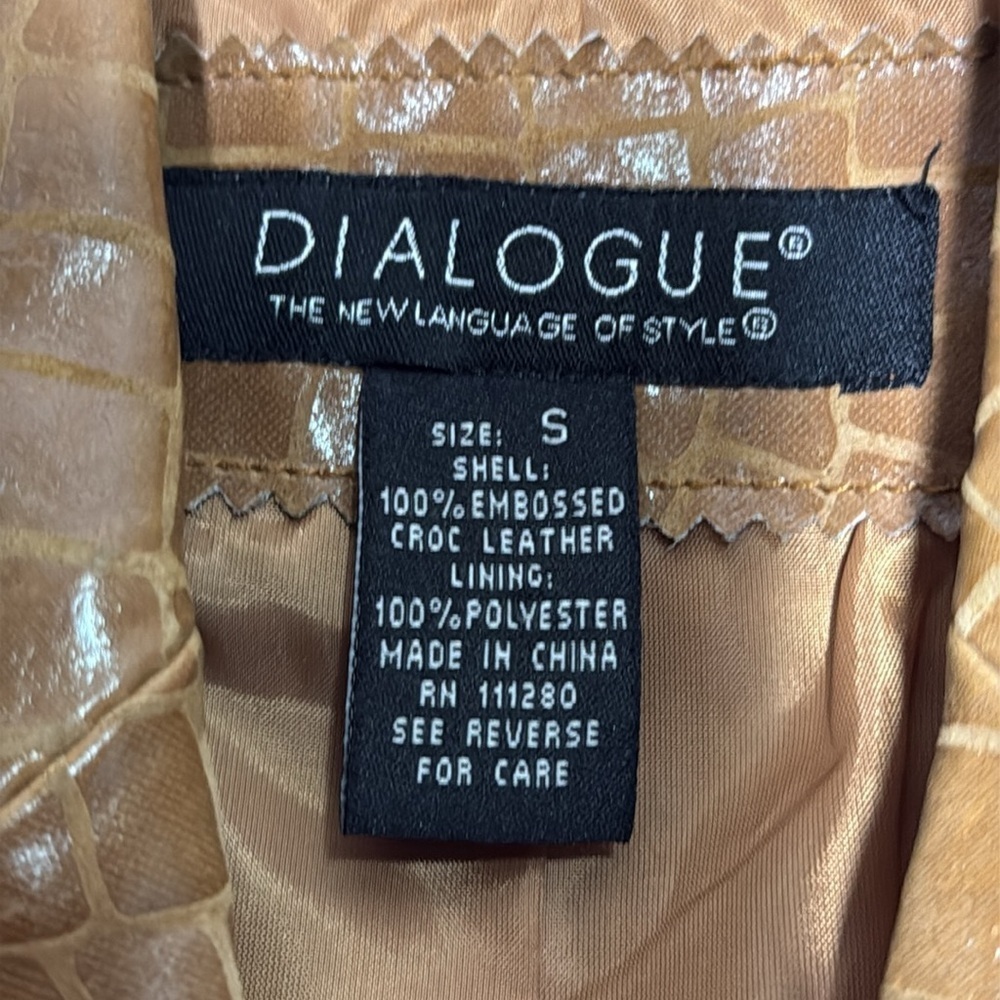 Dialogue Crocodile Leather Printed Brown Leather Button Blazer Jacket Small - Picture 4 of 4